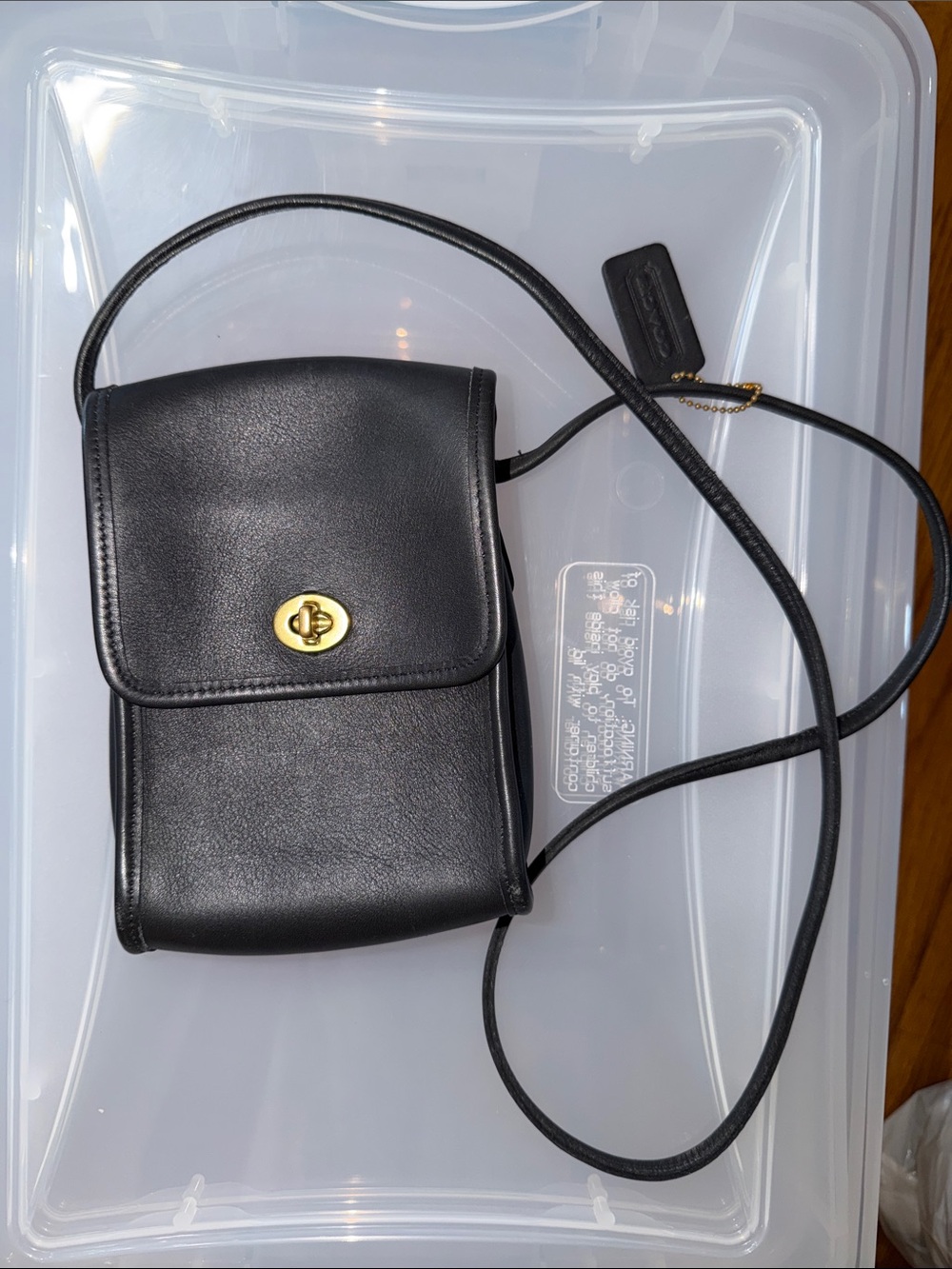 Coach Black Leather Crossbody with Gold Turn-Lock